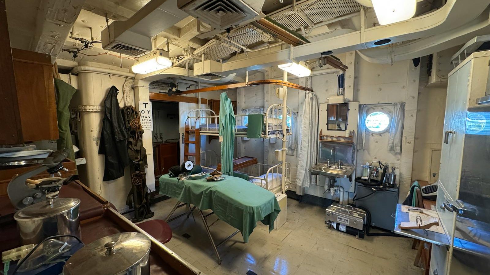 Hospital ship interior with medical equipment