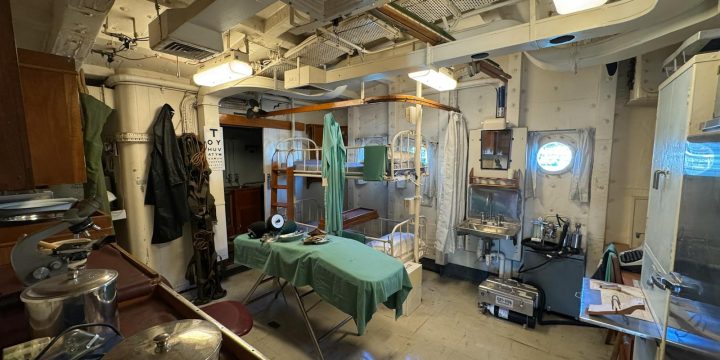 Hospital ship interior with medical equipment
