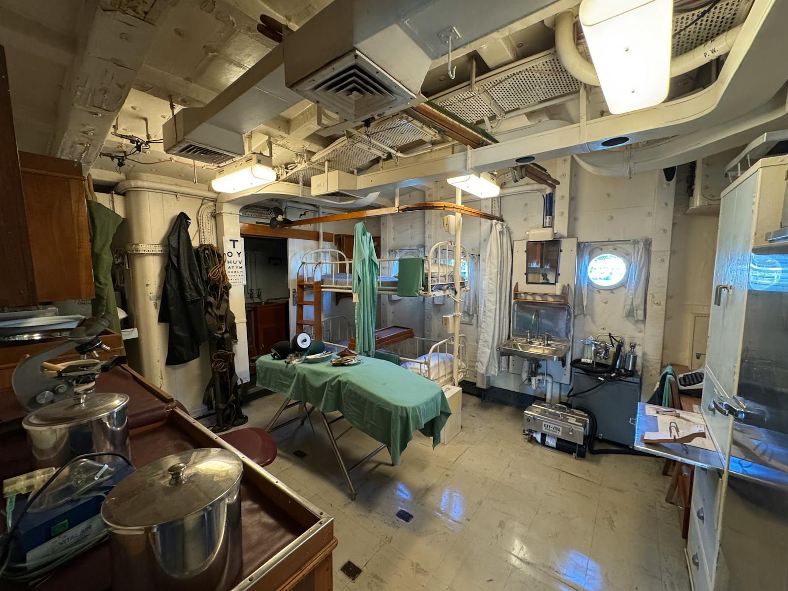Hospital ship interior with medical equipment