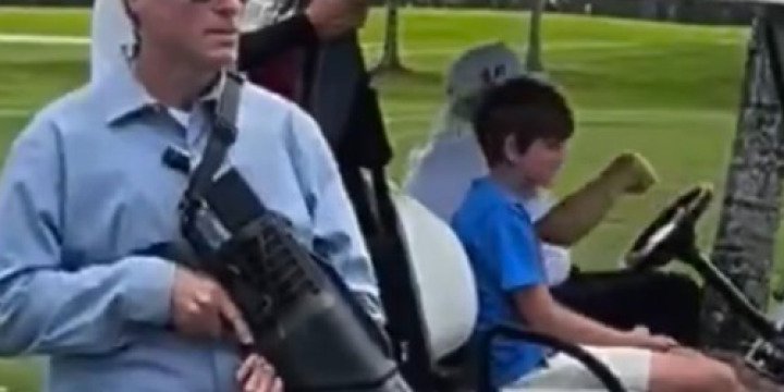 Secret Service detail holding suspected anti-drone weapon near President Trump