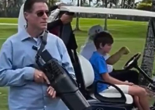 Secret Service detail holding suspected anti-drone weapon near President Trump