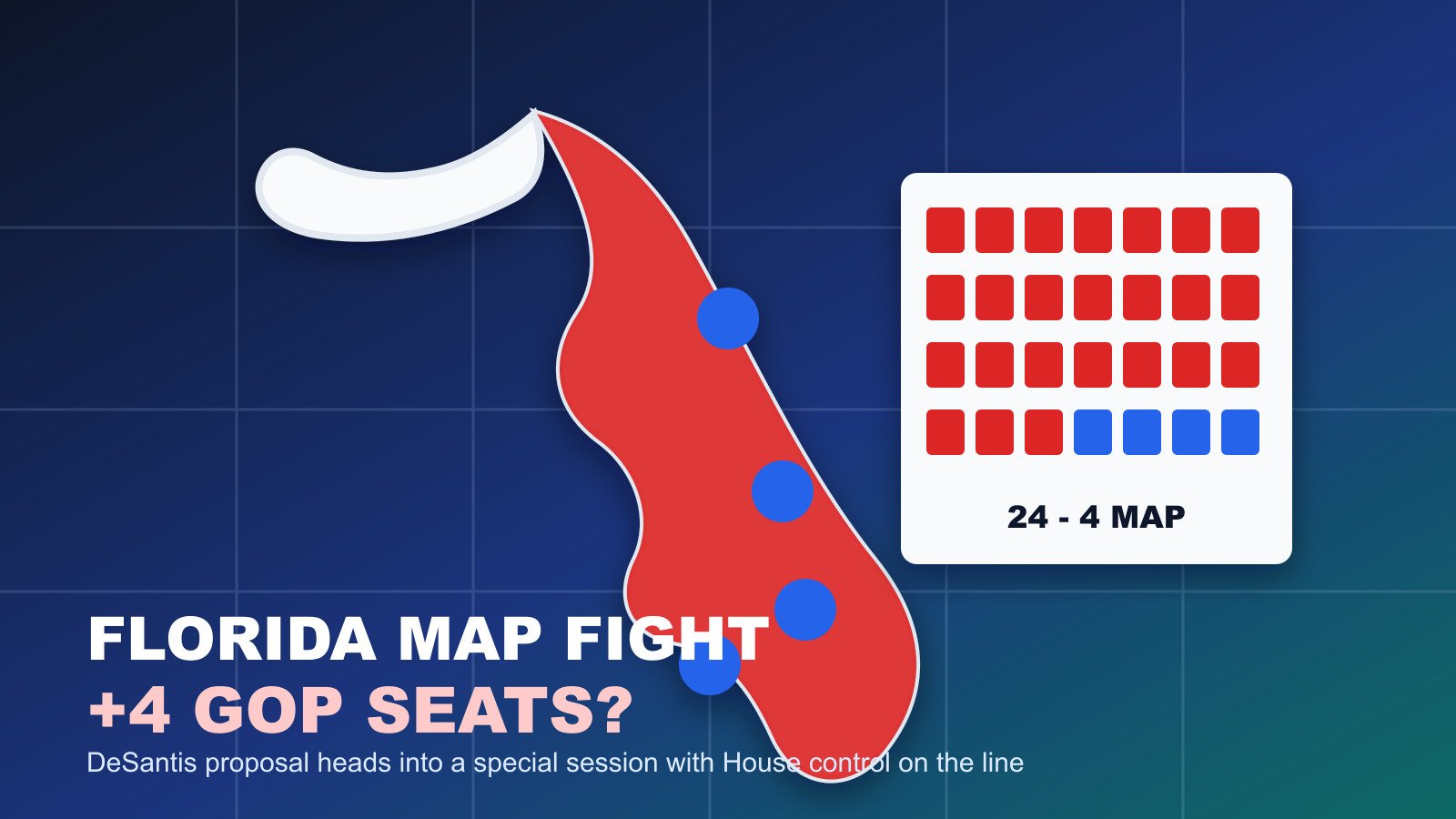 Original WLTR graphic showing a Florida redistricting map fight and potential GOP seat gains.