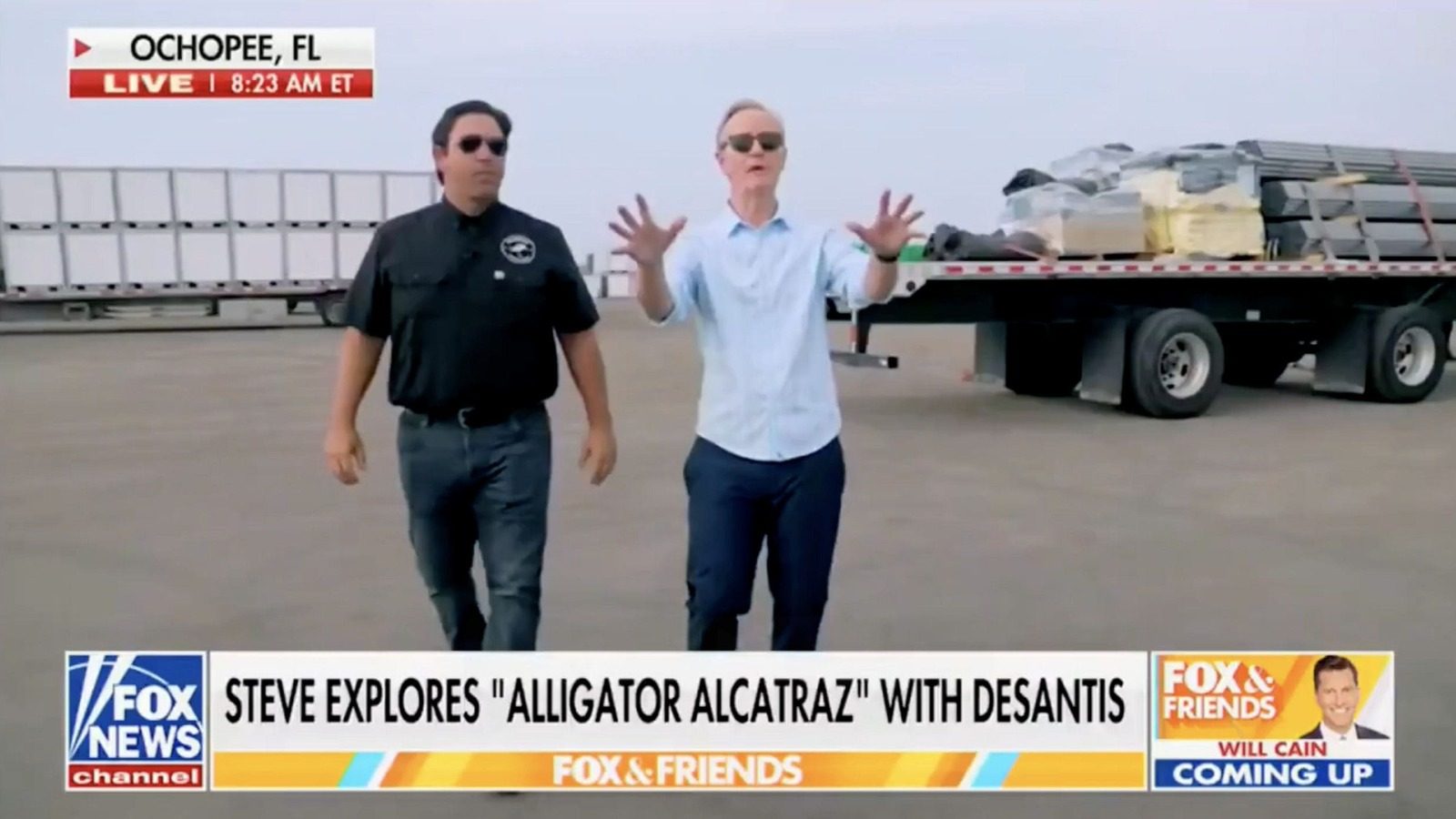 Florida Gov. Ron DeSantis at the Alligator Alcatraz site in Ochopee, Florida.