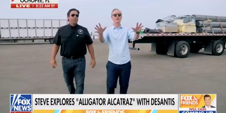 Florida Gov. Ron DeSantis at the Alligator Alcatraz site in Ochopee, Florida.