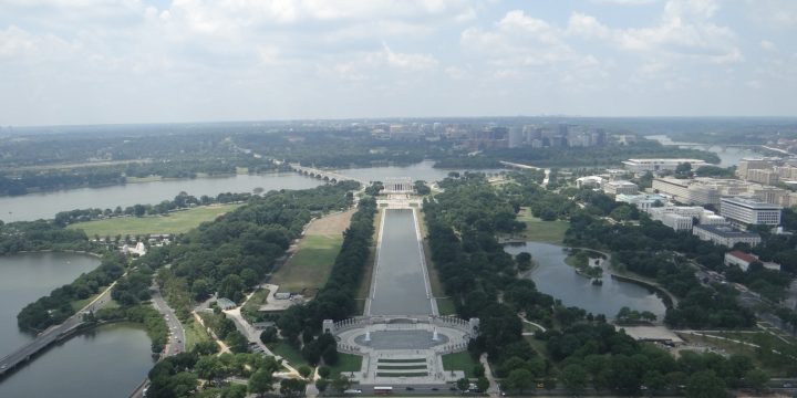 View from the Washington Monument toward the National Mall and Lincoln Memorial