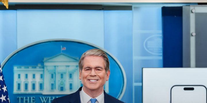 Official White House image of Treasury Secretary Scott Bessent with the Trump Accounts app displayed