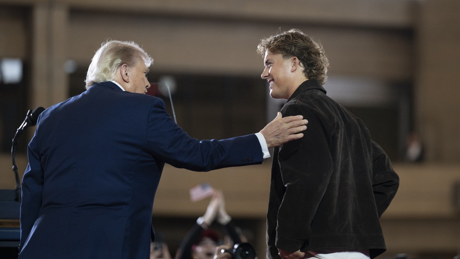President Trump greets New York Giants quarterback Jaxson Dart at a May 2026 New York event