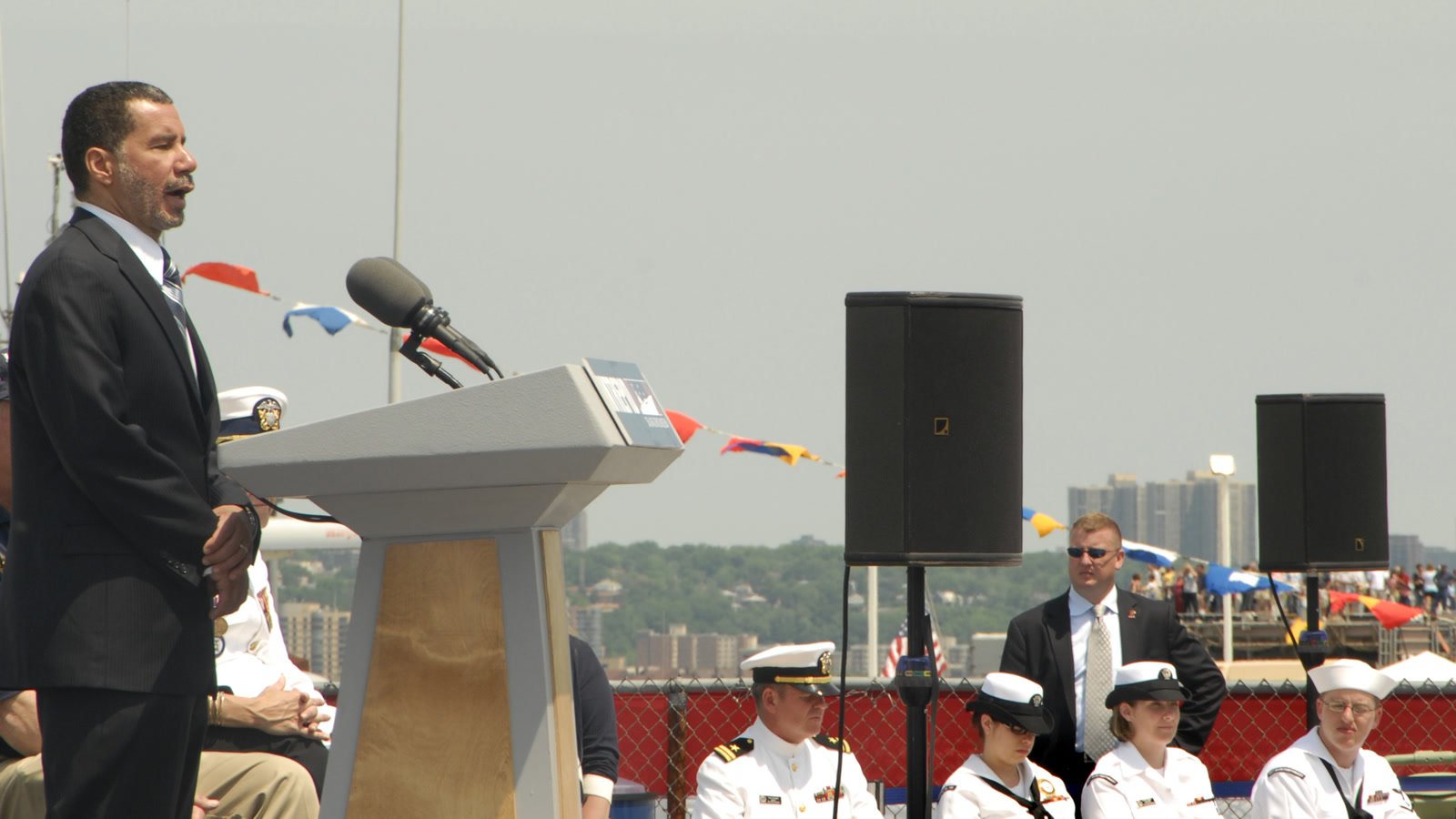 Former New York Gov. David Paterson speaking at a podium