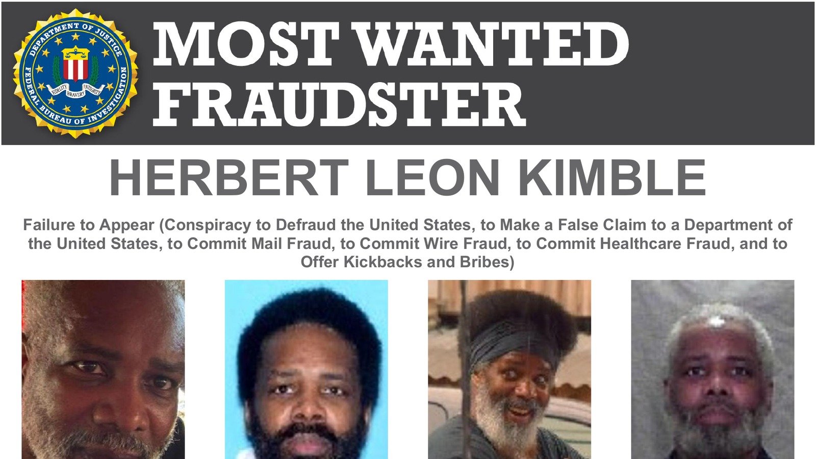 Official image from FBI Most Wanted Fraudster poster for Herbert Leon Kimble