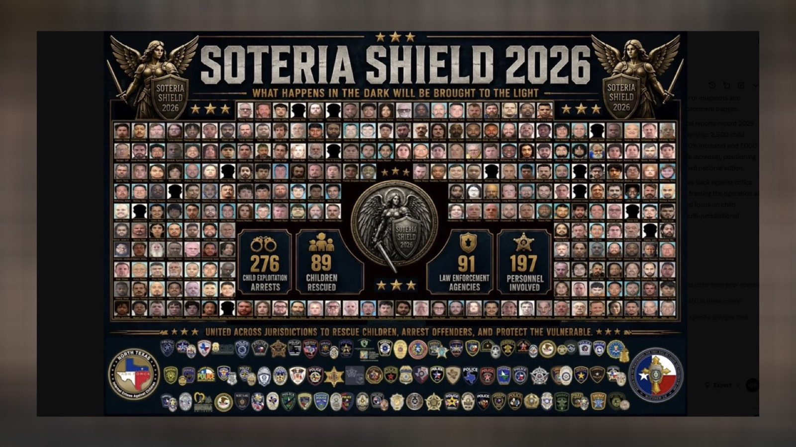 FBI Operation Soteria Shield 2026 source image showing the Texas child-exploitation sweep numbers