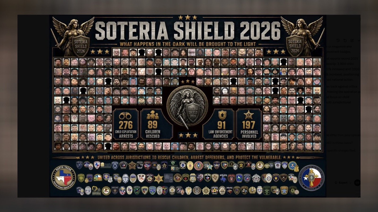 FBI Operation Soteria Shield 2026 source image showing the Texas child-exploitation sweep numbers