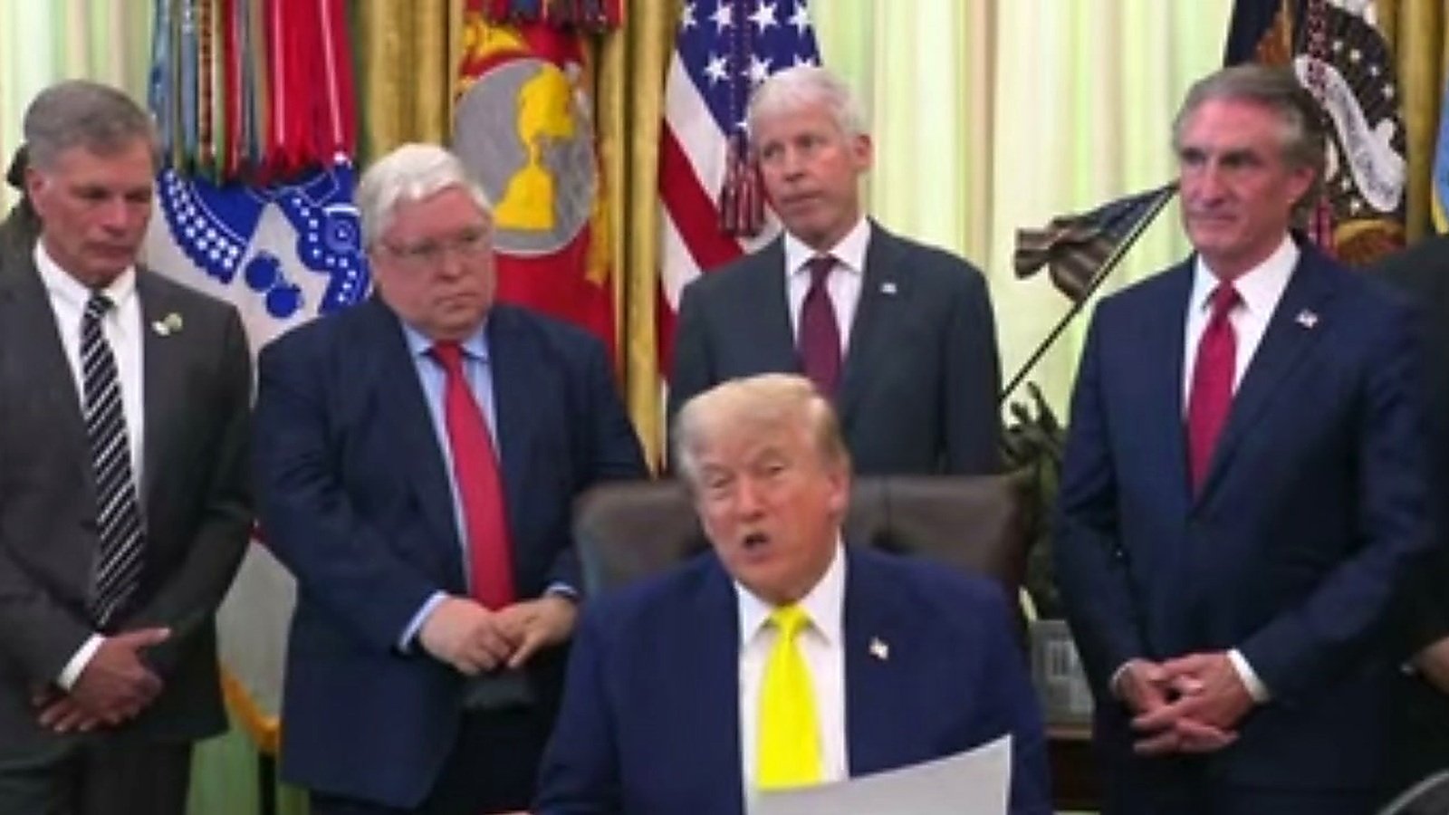 Upscaled source video still of President Trump speaking in the Oval Office about California vote-count delays