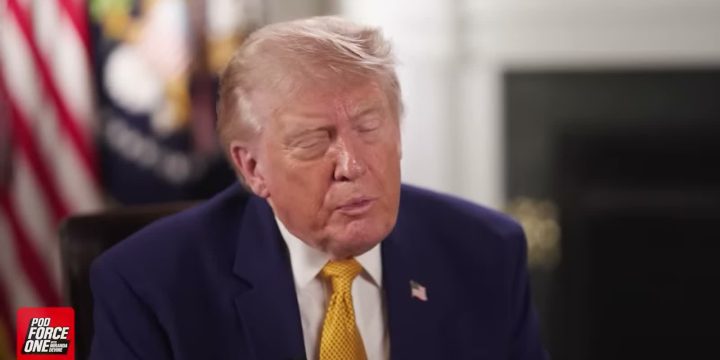 President Trump during a Pod Force One interview with Miranda Devine