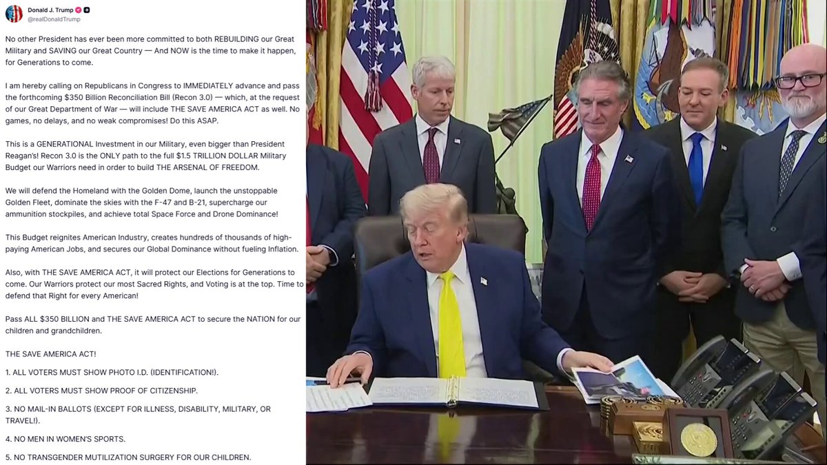 Screenshot of President Trump's Truth Social post about Recon 3.0 and the SAVE America Act