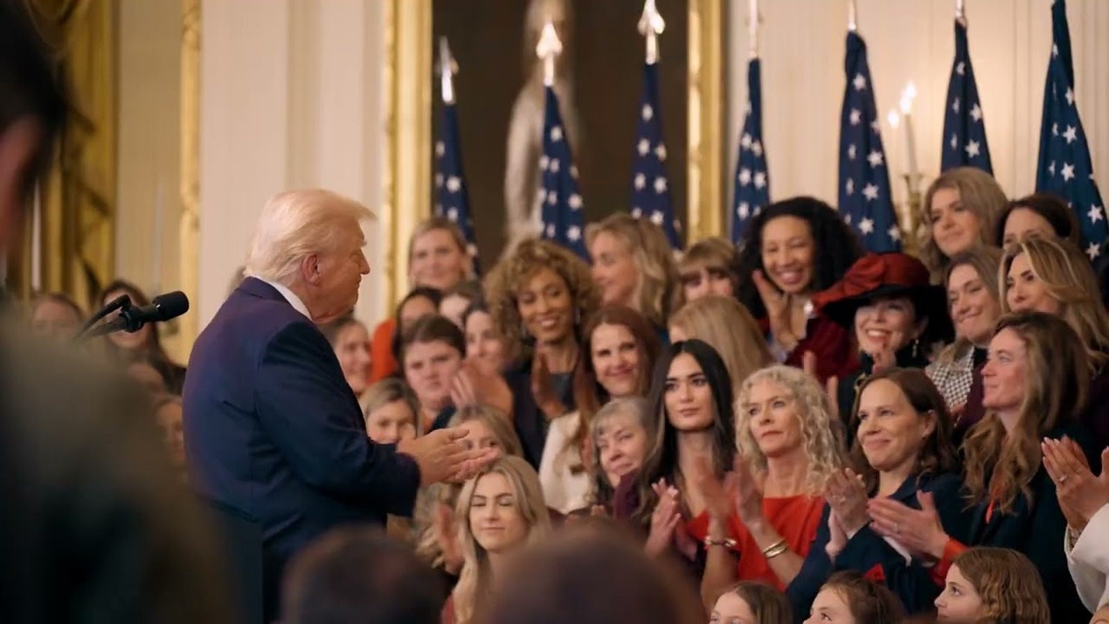 Official White House video still of President Trump at the No Men in Women's Sports executive order event