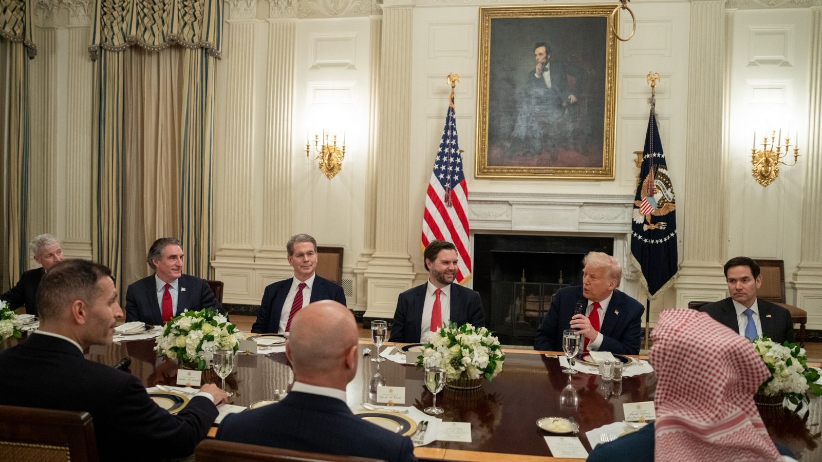 President Trump with JD Vance and Marco Rubio during a White House meeting