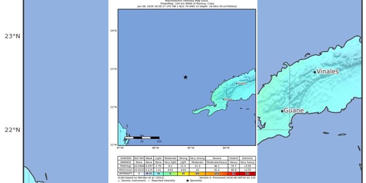 USGS ShakeMap for the magnitude 6.1 earthquake west-northwest of Mantua, Cuba