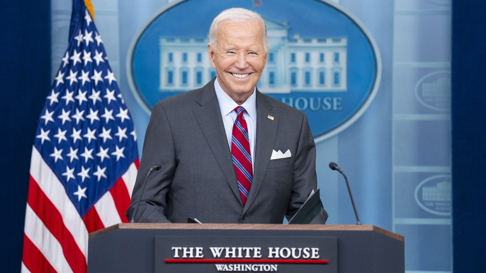 Joe Biden speaking from the White House press briefing room in October 2024