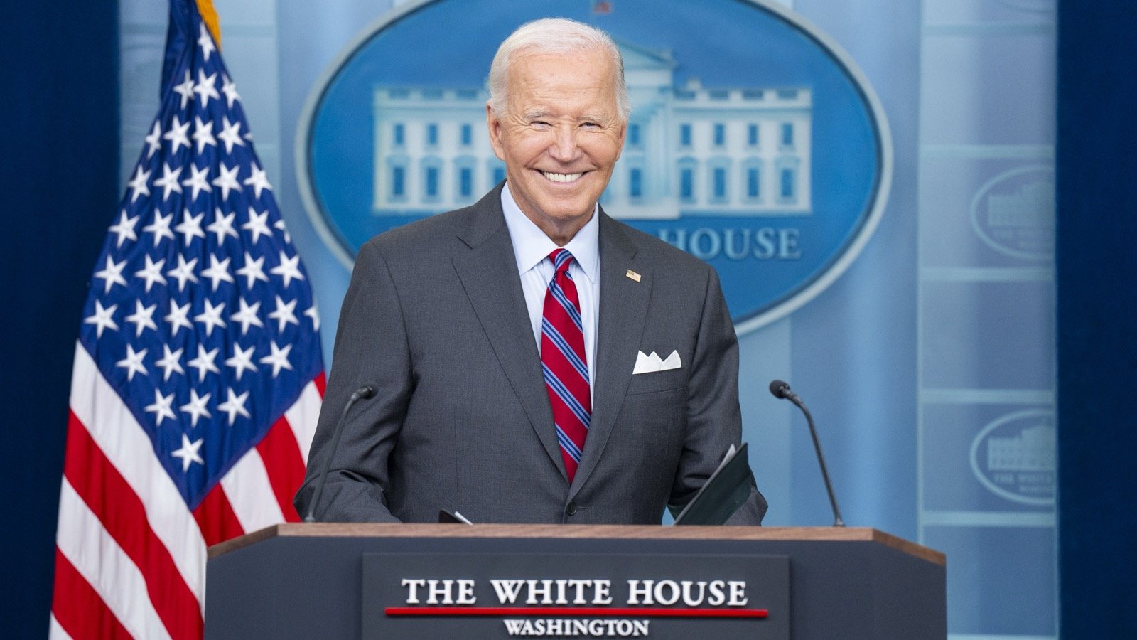 Joe Biden speaking from the White House press briefing room in October 2024