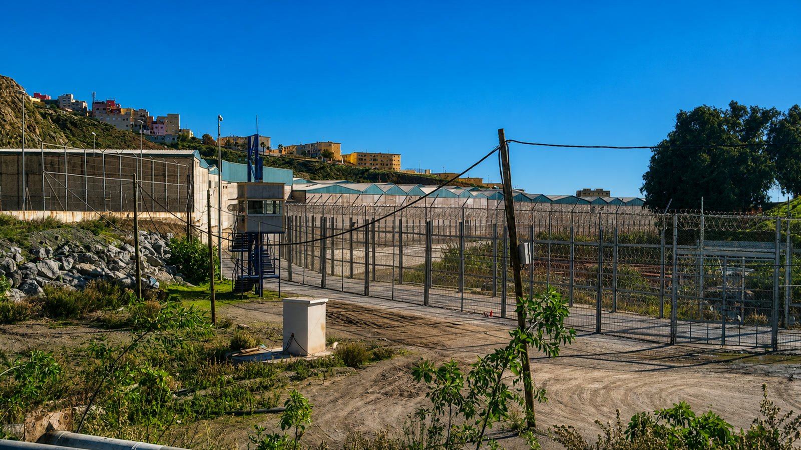The fortified border fence separating Spain's Ceuta territory from Morocco