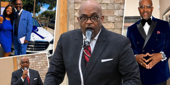 Louisiana pastor Dale Sanders pictured speaking and in formal portraits