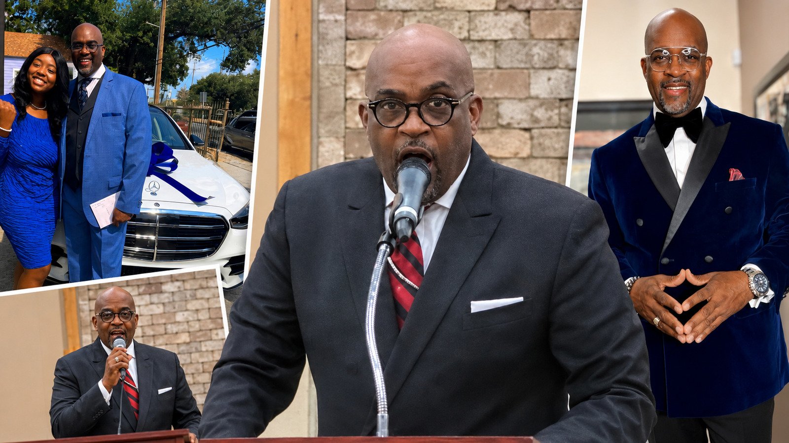 Louisiana pastor Dale Sanders pictured speaking and in formal portraits