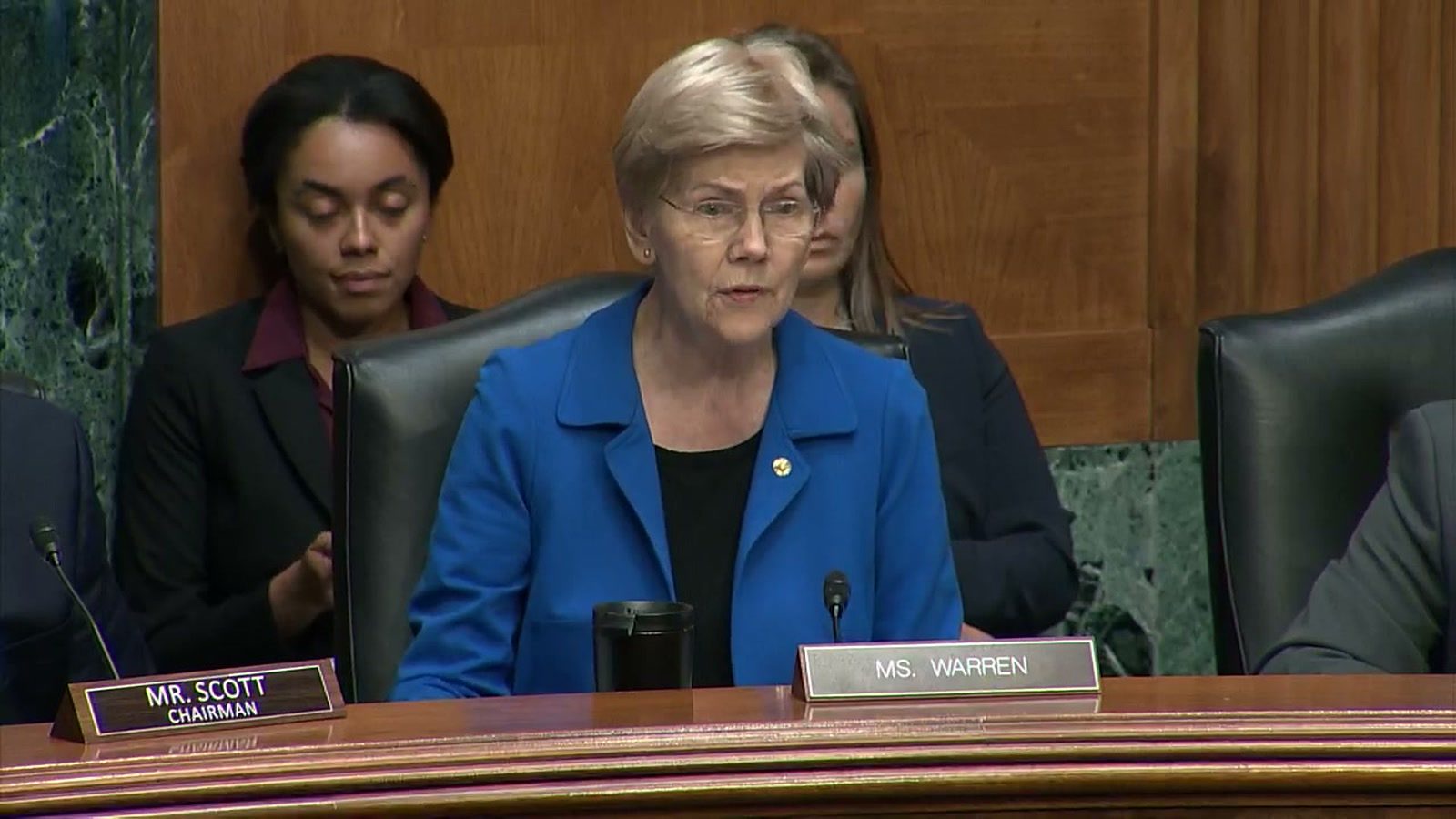 Senator Elizabeth Warren speaks during a Senate Banking Committee hearing on President Trump’s CFPB nominee