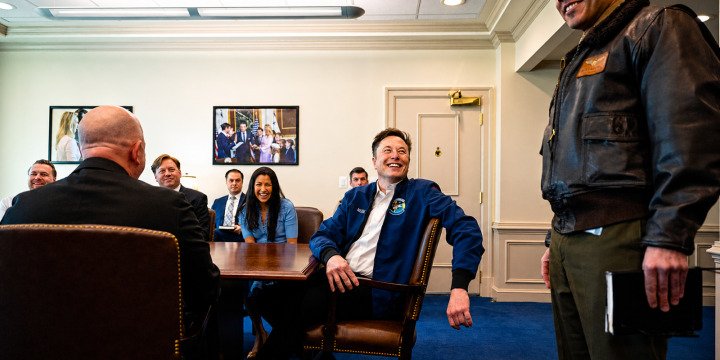 Elon Musk smiles during a March 2025 visit to the Pentagon