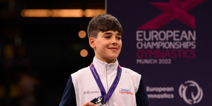England gymnast Gabriel Langton wearing a medal at the European Gymnastics Championships