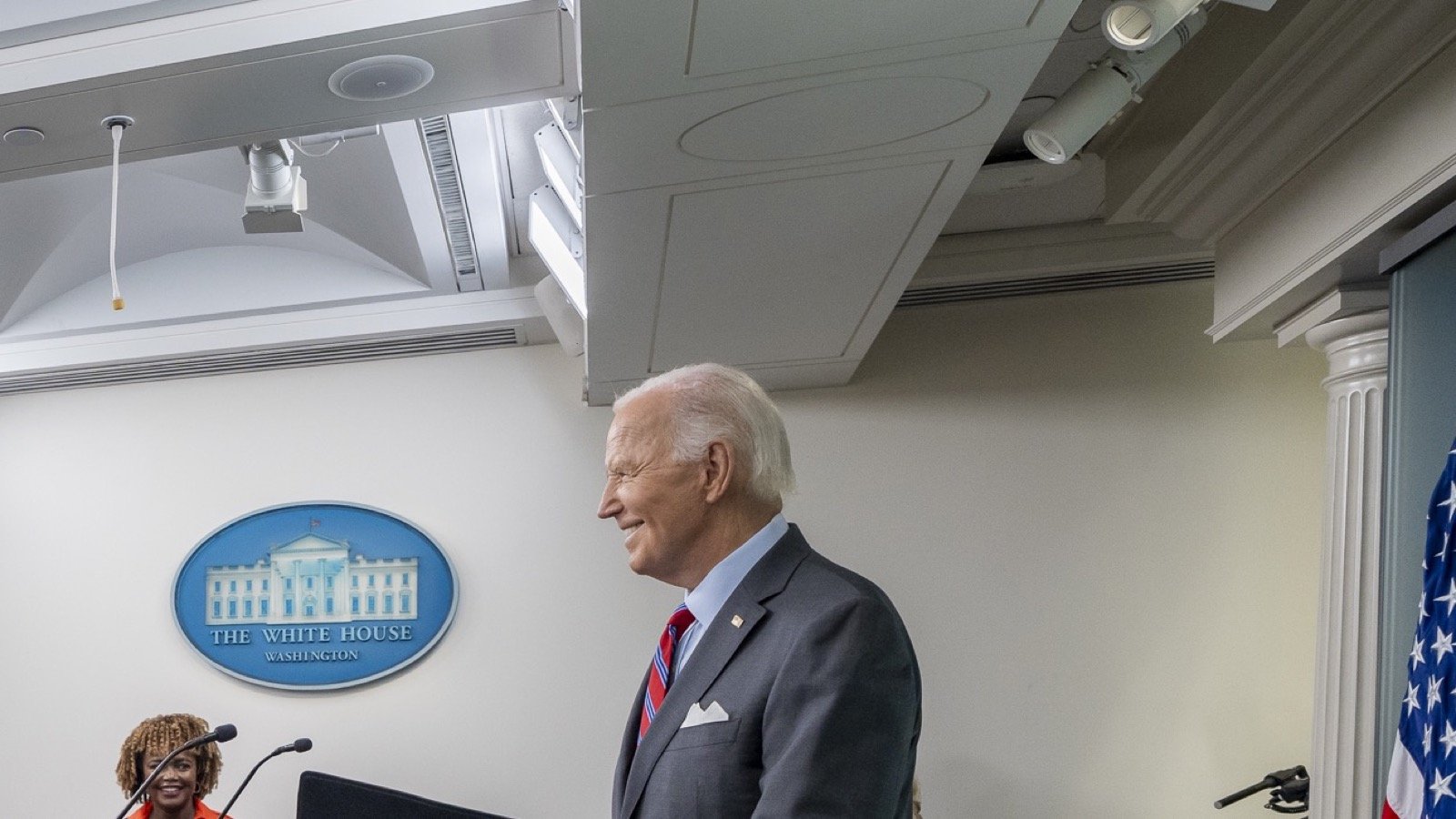 Joe Biden standing in the White House press briefing room