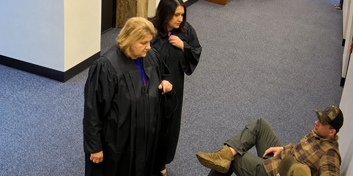 Former Wisconsin Judge Hannah Dugan in a courthouse hallway