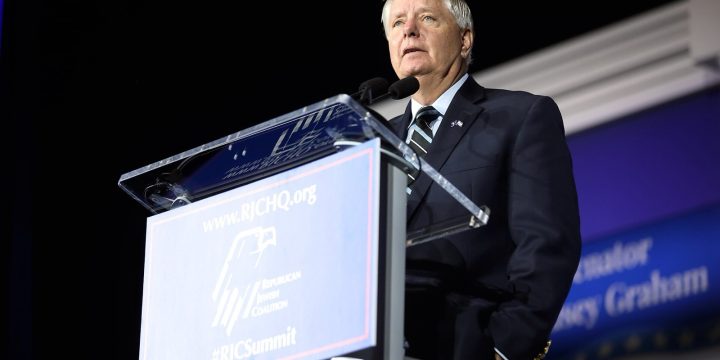 Senator Lindsey Graham speaking at the 2023 Republican Jewish Coalition leadership summit