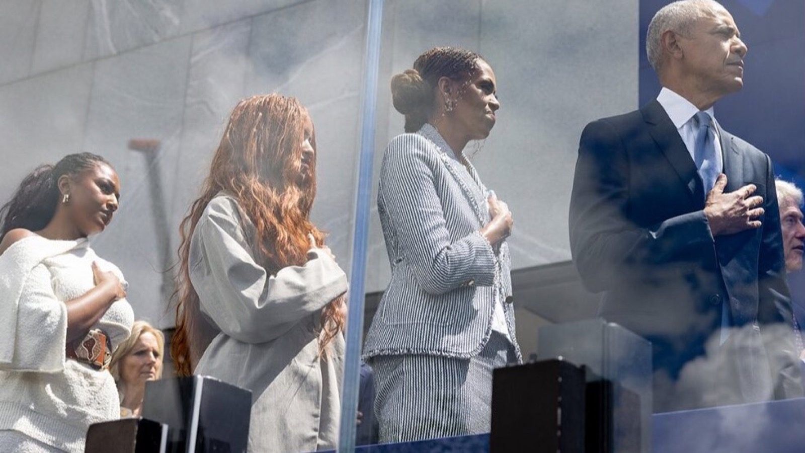 Barack and Michelle Obama at the grand opening of the Obama Presidential Center