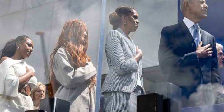 Barack and Michelle Obama at the grand opening of the Obama Presidential Center