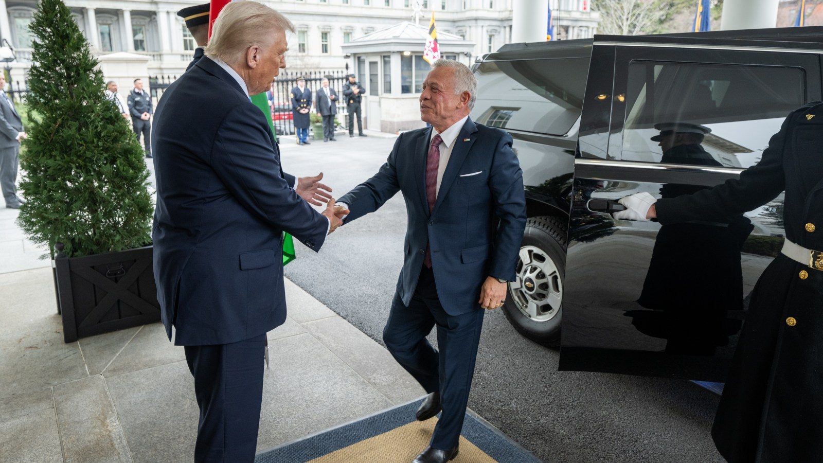 President Trump greeting King Abdullah II of Jordan at the White House