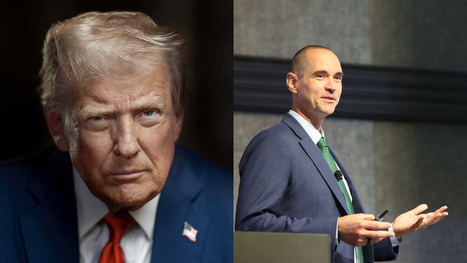 President Trump paired with Genesis Mission technical director Brian Spears speaking at the 2026 summit.