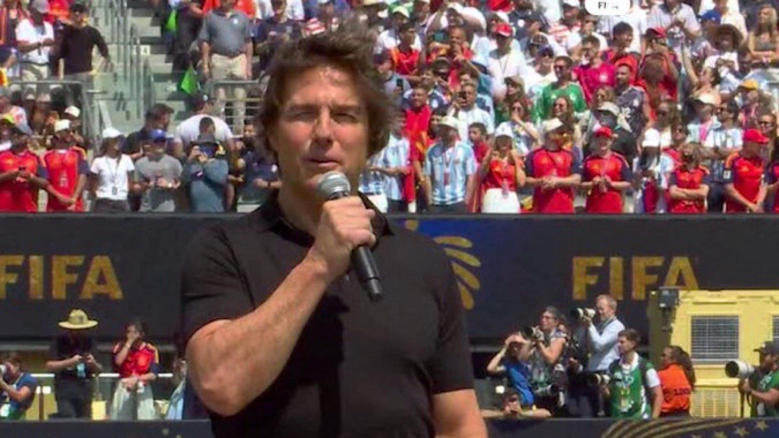 Tom Cruise speaking before the 2026 FIFA World Cup Final