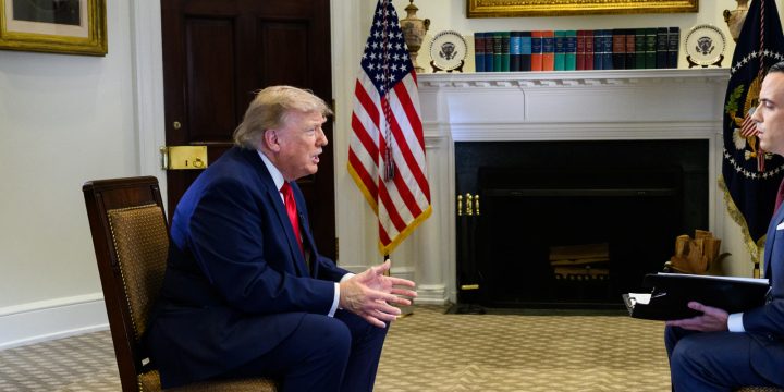 President Trump speaking in the Roosevelt Room at the White House