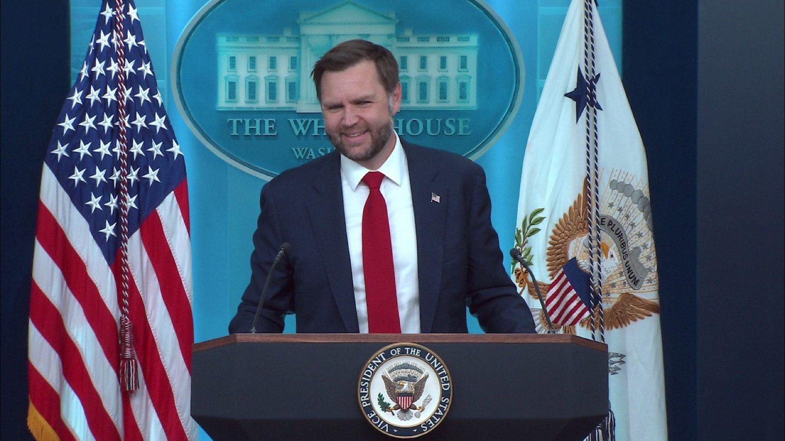Vice President JD Vance speaks during a White House press briefing.