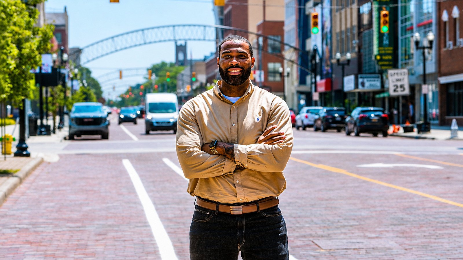 Michigan congressional candidate Amir Hassan standing on a city street