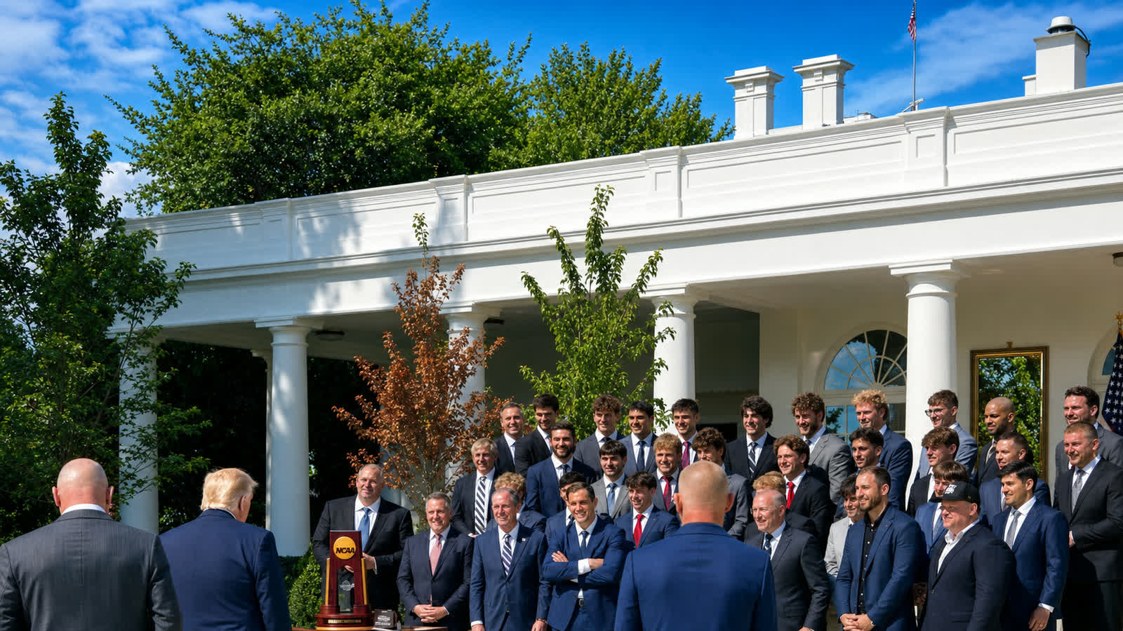 President Trump approaching Penn State's 2026 NCAA wrestling champions at the White House