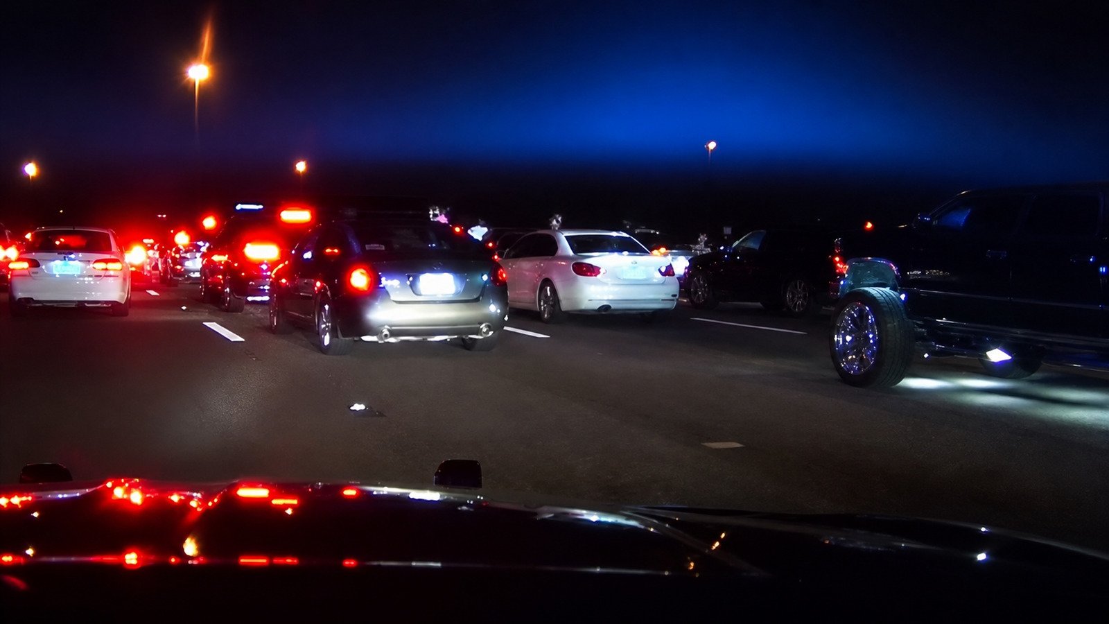 Vehicles blocking northbound lanes of Interstate 75 during a Florida street takeover