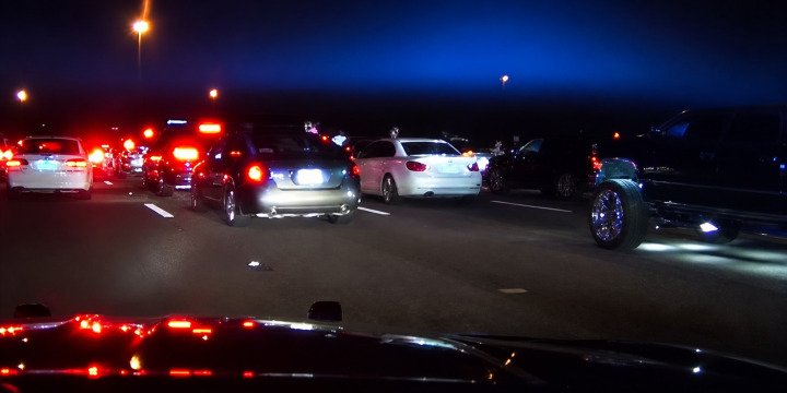 Vehicles blocking northbound lanes of Interstate 75 during a Florida street takeover