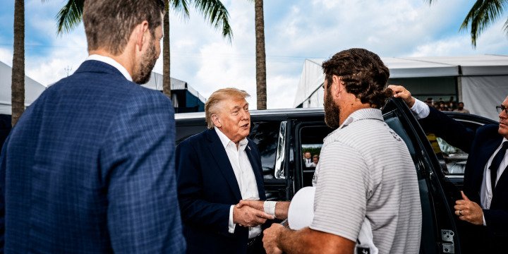 President Trump greets golfers at the 2026 Doral Championship